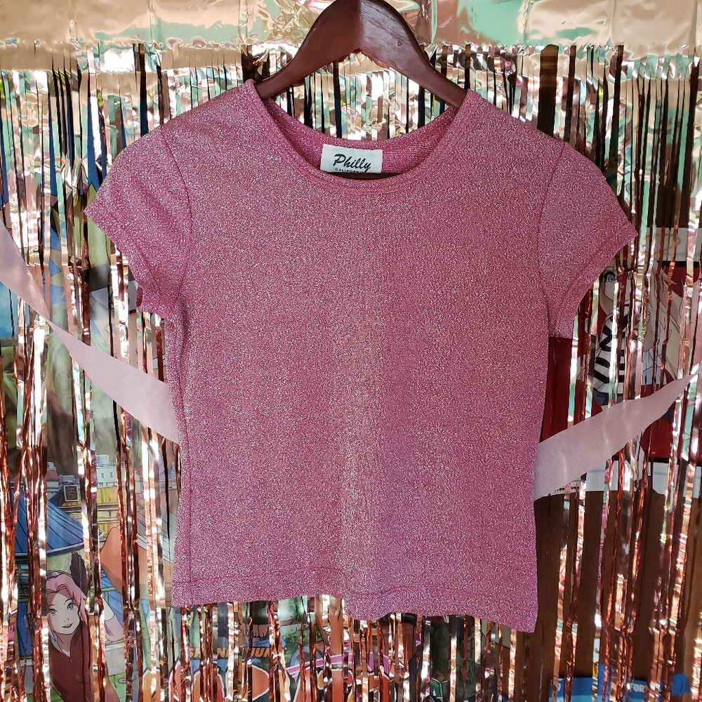 Glam Pink Sparkly Vintage 70s Disco Top Philly California Spring Summer Small S